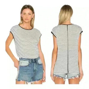 Rag & Bone Toni Striped Cap-Sleeve Tee Shirt Black/White Women’s S